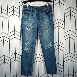 AE Jeans Boy Crop Cropped Button Fly Distressed Denim